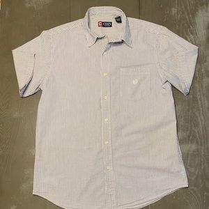 Chaps Ralph Lauren Blue White Short Sleeve Collar Button Down Shirt Mens Large